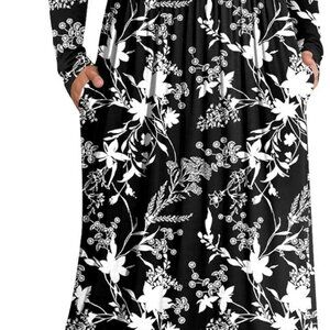 Womens Casual XL-6XL Long Sleeve Plus Size Maxi Dresses with Pockets